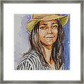 Woman With Straw Hat Framed Print