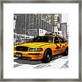 Yellow Cab At The Times Square -comic Framed Print