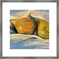 Yellow Pears On Blue Paper Pastel Drawing Framed Print