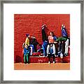 Young People Sitting And Stading On A Bench Framed Print