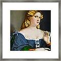 Young Woman In Blue Gown With Feather Framed Print