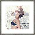 Young Woman In Sea Throwing Head Back Framed Print