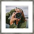 Young Woman Using Dslr Camera Framed Print