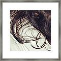 Long Dark Hair Of A Woman On White Pillow #1 Framed Print