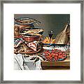 A Still Life Of A Fish Trout And Baby Lobsters Framed Print