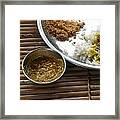 A Typical Plate Of Indian Rajasthani Food On A Bamboo Table Framed Print