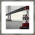 Bay Bridge And Fireboat In The Rain Framed Print