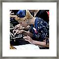 Blonde Typist At Protest March Framed Print