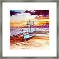 Blue Boat On The Shore Framed Print