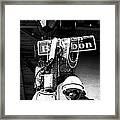Bourbon Street Sign And Lamp Covered In Beads Black And White Ink Outlines Digital Art Framed Print
