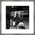 Bourbon Street Sign And Lamp Covered In Beads Clack And White Cutout Digital Art Framed Print