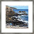 Boy On Shore Rocky Coast Of Maine Framed Print