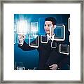 Businessman Pressing Touchscreen Framed Print