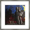 Dancing Figures With Barn Duck And Cityscape Under The Moonlight. Framed Print