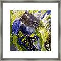 Despondent Expressionistic Portrait Figure In Blue And Yellow Religious Symbols Of Glory Bursting Framed Print
