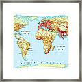 Digital Illustration Of Map Showing World Population Areas Framed Print