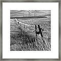 Fence Corner And Wind Turbines On A Farm In Alberta Framed Print Fence Corner And Wind Turbines On A Farm In Alberta Framed Print