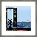 Fishermans' Memorial At Red Arrow Park And Lcs3 Uss Fort Worth Framed Print