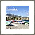 Fishing Boats On A Beach In Spain Framed Print