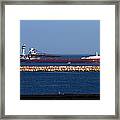 Freighter In The Straits Of Mackinac Framed Print