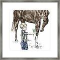 Getting To Know You - Boy And Horse Print Color Tinted Framed Print