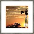 Golden Sky Windmill Sunset Silhouette Framed Print
