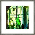 Green Bottles On Windowsill Framed Print