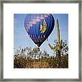 Hot Air Balloon Flight Over The Lush Arizona Desert Framed Print