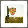 Hot Air Balloon Over The Arizona Desert With Giant Saguaro Framed Print