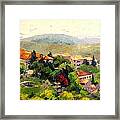 Italian Hillside Village Oil Painting Framed Print