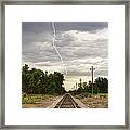 Lightning Striking By The Train Tracks Framed Print