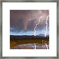 Lightning Striking Longs Peak Foothills Framed Print