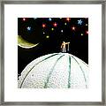Little People Hiking On Fruits Under Starry Night Framed Print