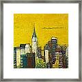 Manhattan With Chrysler And Empire Building With A Golden Background Framed Print