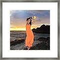 Model In Orange Dress Framed Print