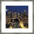 Moonlit Seattle Skyline Framed Print