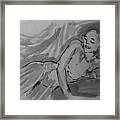 Nude Acrylic Watercolor Of Young Female Figure Reclining On Couch In Monochromatic And Black White Framed Print