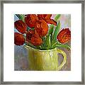 Painting Of Red Tulips Framed Print