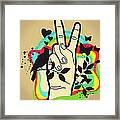 Person Making Peace Symbol, Butterflies And Dove In Background Framed Print