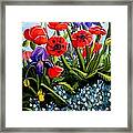 Poppies And Irises Framed Print