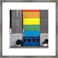 Rainbow Banner Building Framed Print