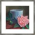 Rose With Blue Cup Framed Print