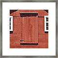 Rustic Red Barn Door With Two White Wood Windows Framed Print