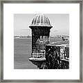 Sentry Tower Castillo San Felipe Del Morro Fortress San Juan Puerto Rico Black And White Framed Print