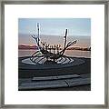 Silver Ship Sculpture At Dusk Framed Print