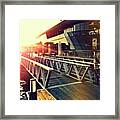 #sky #sunset #wharf #boat #window Framed Print