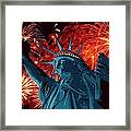 Statue Of Liberty Fireworks Color 16 Framed Print