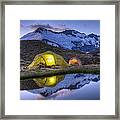 Tents Lit By Flashlight On Cascade Framed Print