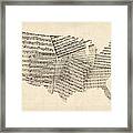United States Old Sheet Music Map Framed Print