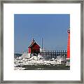 Windy Day At The Grand Haven Lights Framed Print